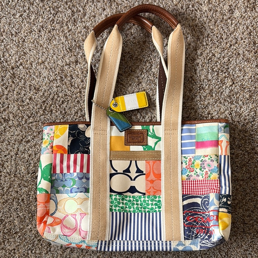 Coach Cream and Brown Patchwork Tote